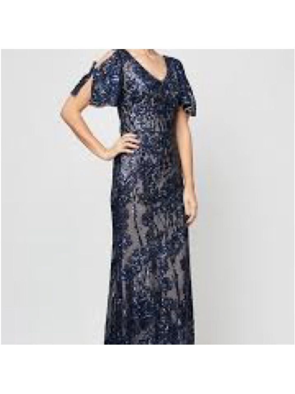 Alex Evenings Navy Sequin Maxi Dress - Picture 2 of 13